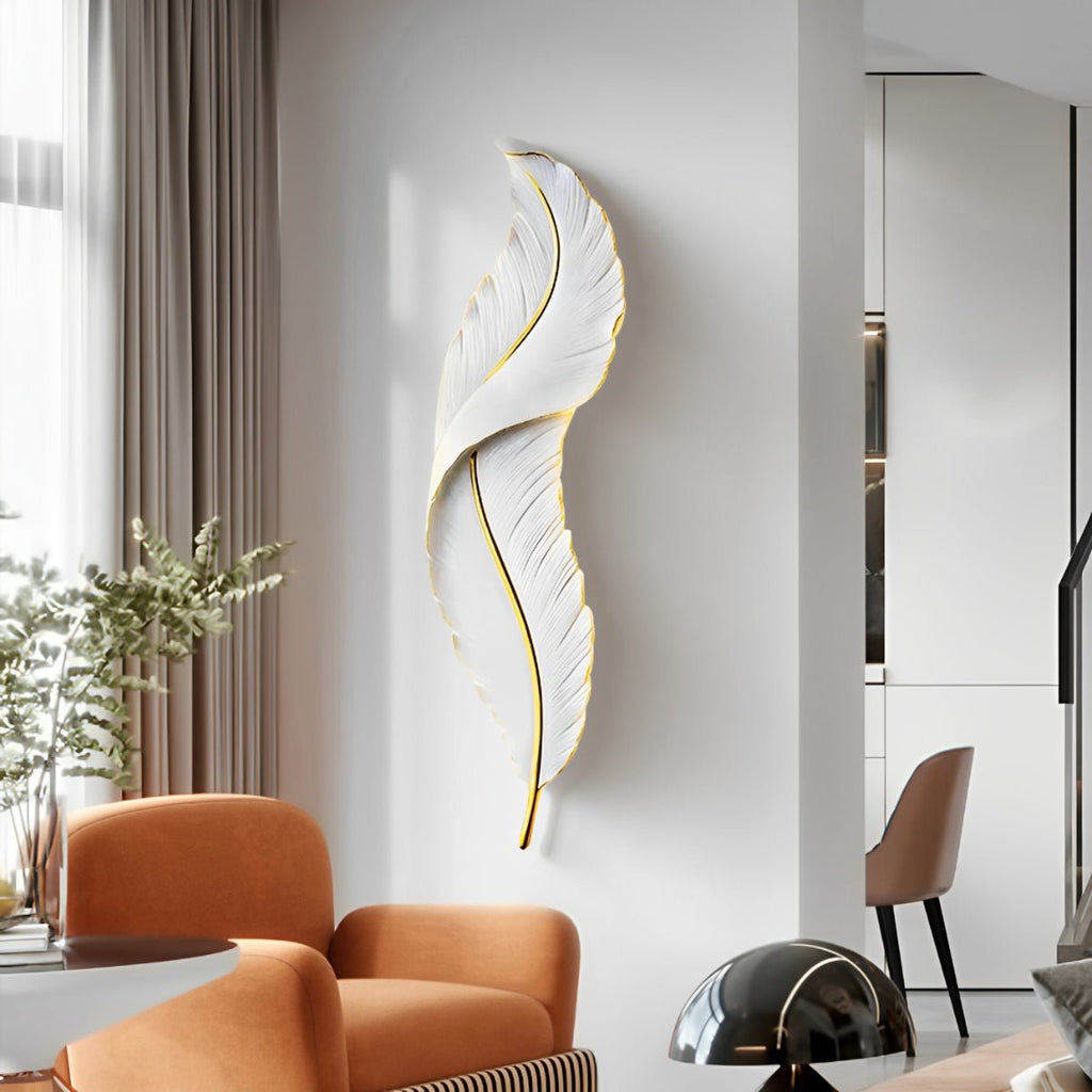 LED Modern Wall Sconce Light - White Feather Design Fixture for Living Room & Bedroom Illumination