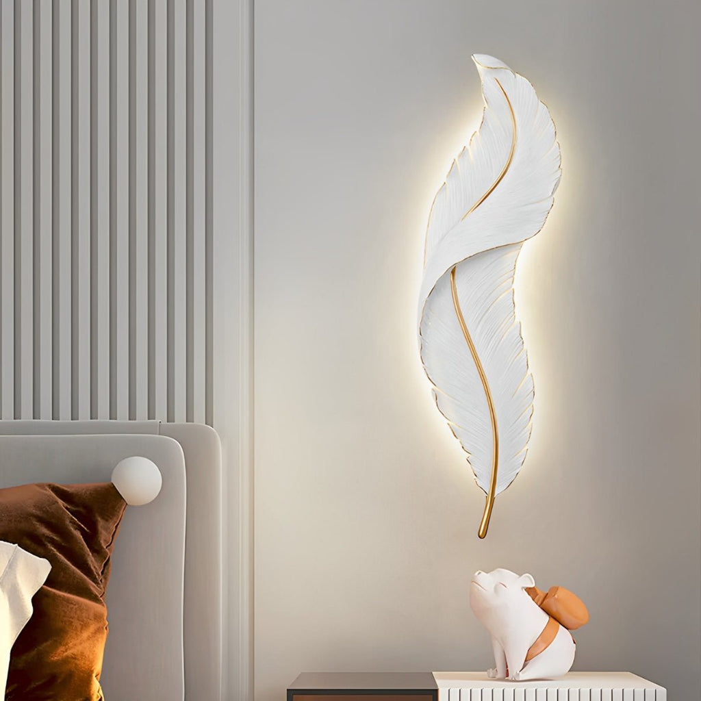 LED Modern Wall Sconce Light - White Feather Design Fixture for Living Room & Bedroom Illumination