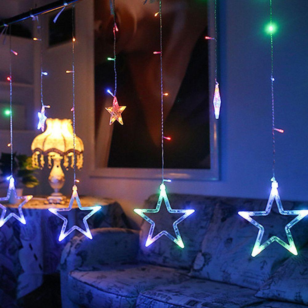 8.2 ft LED Curtain String Lights with Acrylic Star Design - 216 Bulbs for Christmas, Wedding, and Fairy Light Decor