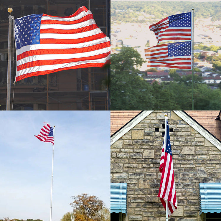 Silver Telescoping Flagpole with Ground Spike - Adjustable Height for Outdoor Flags and Garden Use