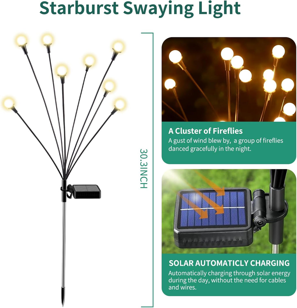 Solar Garden Firefly Lights - LED String Lights for Outdoor Decor & Landscape Lighting