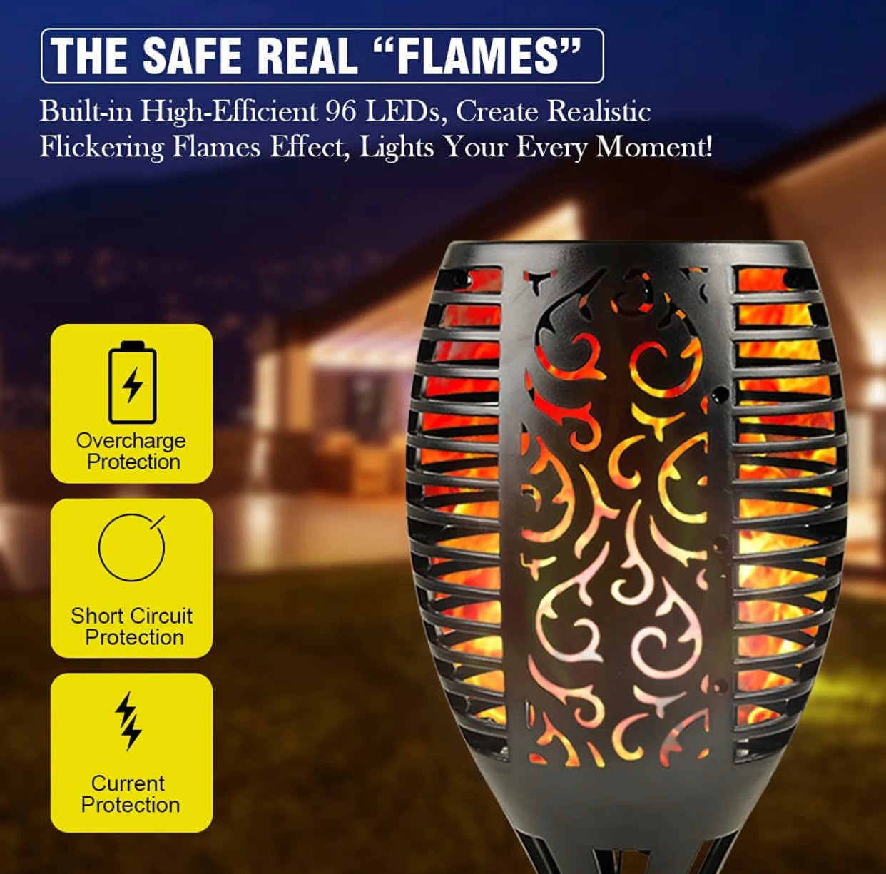 Solar LED Flame Torch Lights - 4 Pack Outdoor Flickering Fire Lamps for Lawn, Garden, and Patio Lighting