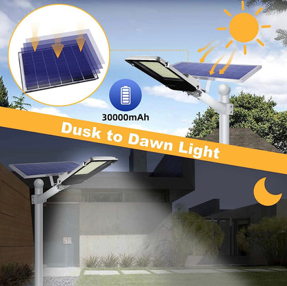 1000W Commercial Solar Street Light with 100000 Lumens, Dusk to Dawn Operation & Remote Control for Outdoor Use