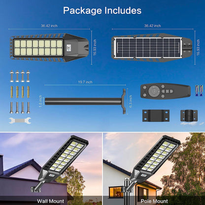 1600W Solar Street Lights (2 Pack) - 90000 Lumens, Dusk to Dawn, Remote Control & Motion Sensor for Outdoor Security Lighting