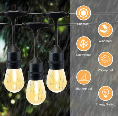 48Ft Solar Powered LED String Lights - Waterproof Hanging Edison Bulb Lights for Outdoor Patio & Garden Decor