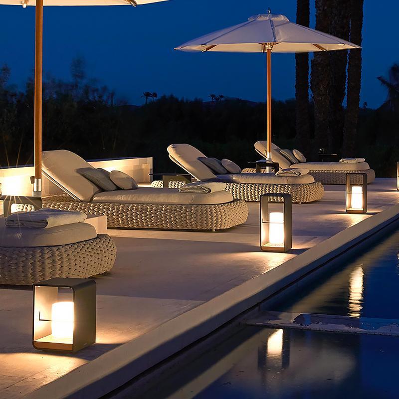 Waterproof Black Rectangular Solar Outdoor Lanterns for Modern Gardens & Patios