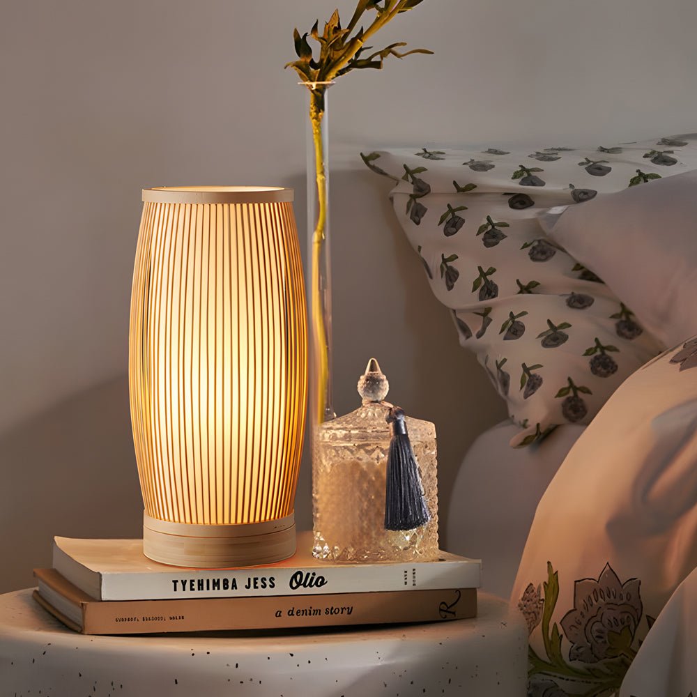 LED Bamboo Table Lamp - Japanese Lantern Style for Home Decor & Ambient Lighting