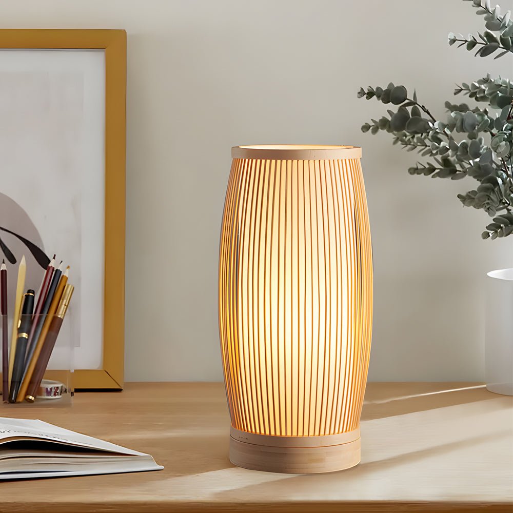 LED Bamboo Table Lamp - Japanese Lantern Style for Home Decor & Ambient Lighting