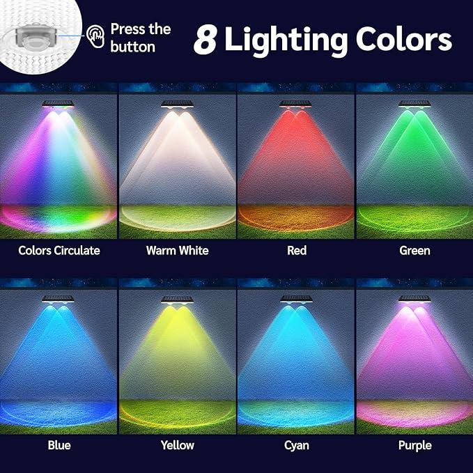 Solar Fence Lights Outdoor Waterproof – Warm White & RGB LED Deck, Railing, Patio & Stair Lights with 8 Color Modes and Memory Function