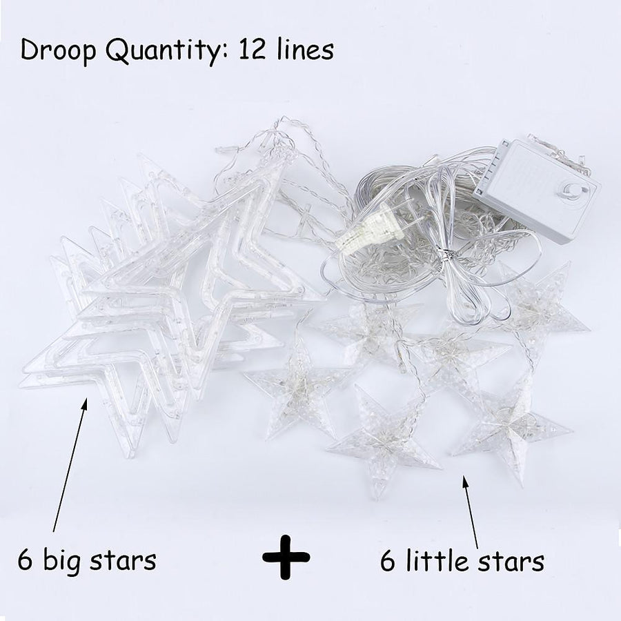 8.2 ft LED Curtain String Lights with Acrylic Star Design - 216 Bulbs for Christmas, Wedding, and Fairy Light Decor