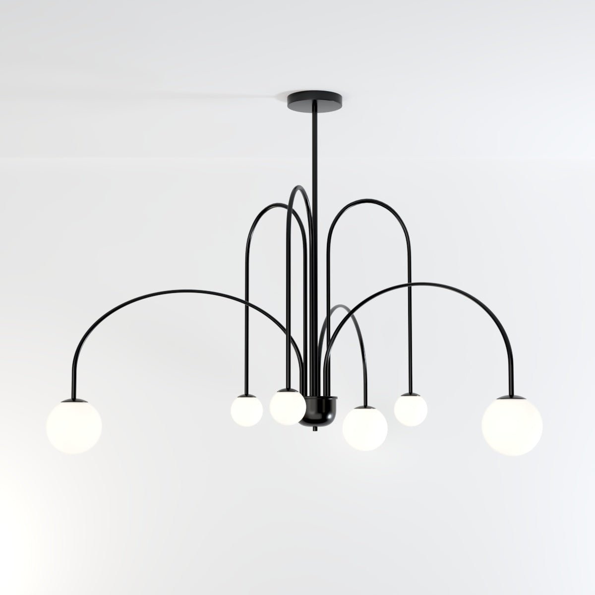 Art Deco Chandelier | Hand-Blown Opal Glass & Geometric Iron Design for Dining Room or Entryway