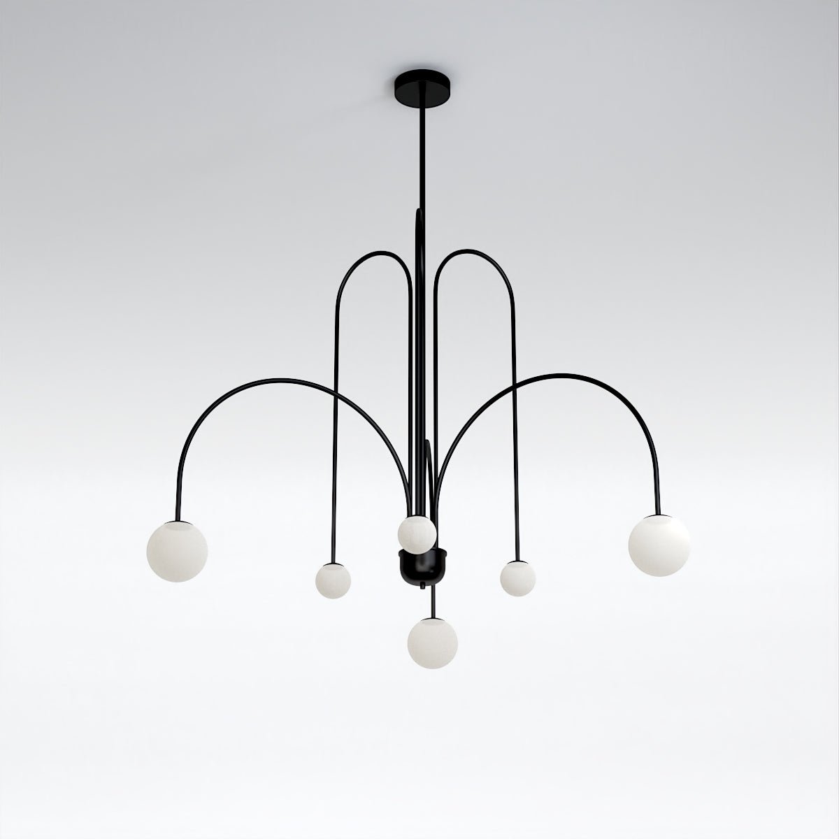 Art Deco Chandelier | Hand-Blown Opal Glass & Geometric Iron Design for Dining Room or Entryway