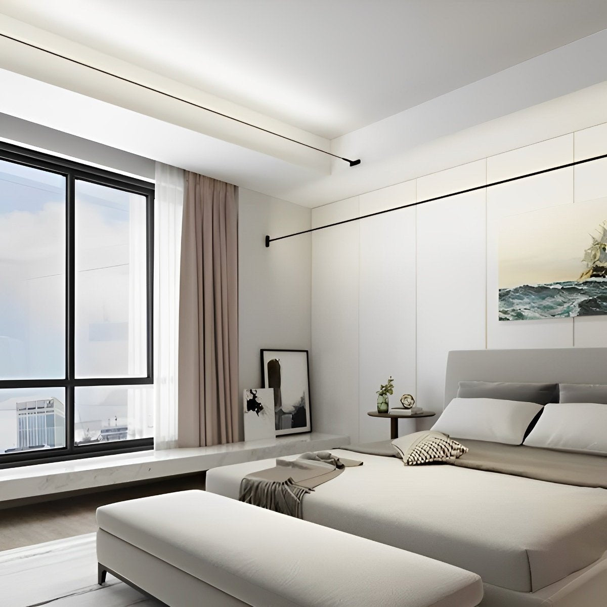 Modern Rotatable LED Strip Lights – Adjustable Linear Indoor Ceiling Light with Dimmable Remote