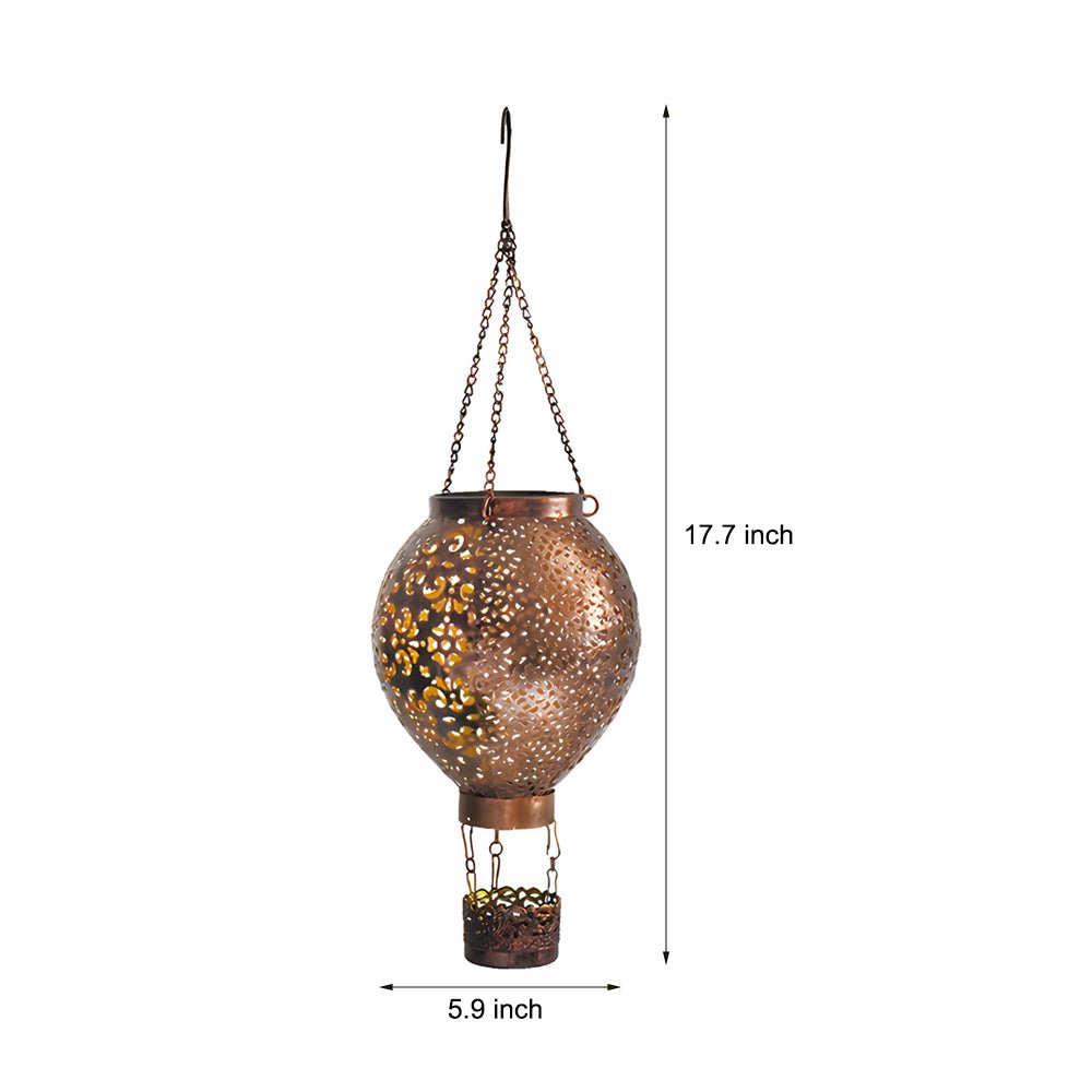 Portable Cast Iron Hot Air Balloon Solar Lantern - Hollow Outdoor Hanging Light for Garden Decor & Patio Illumination