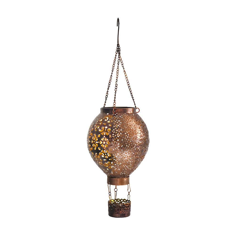 Portable Cast Iron Hot Air Balloon Solar Lantern - Hollow Outdoor Hanging Light for Garden Decor & Patio Illumination