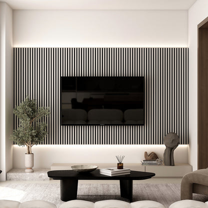 Black Wood Slat Wall Panel - Acoustic Accent Wall Panels for TV or Living Room, Modern Decorative Ideas