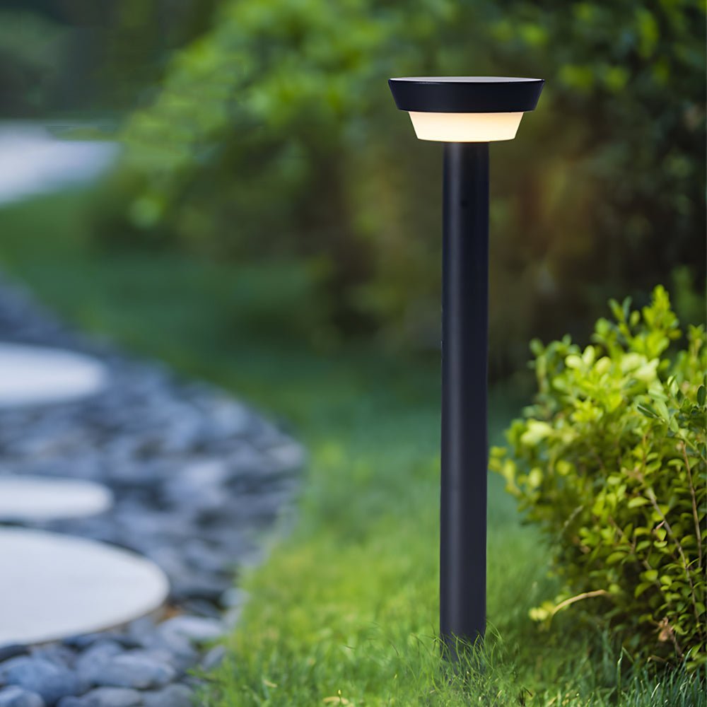 LED Solar Path Light - Modern Black Cylinder Design with Adjustable Spike & Base for Outdoor Walkways & Gardens