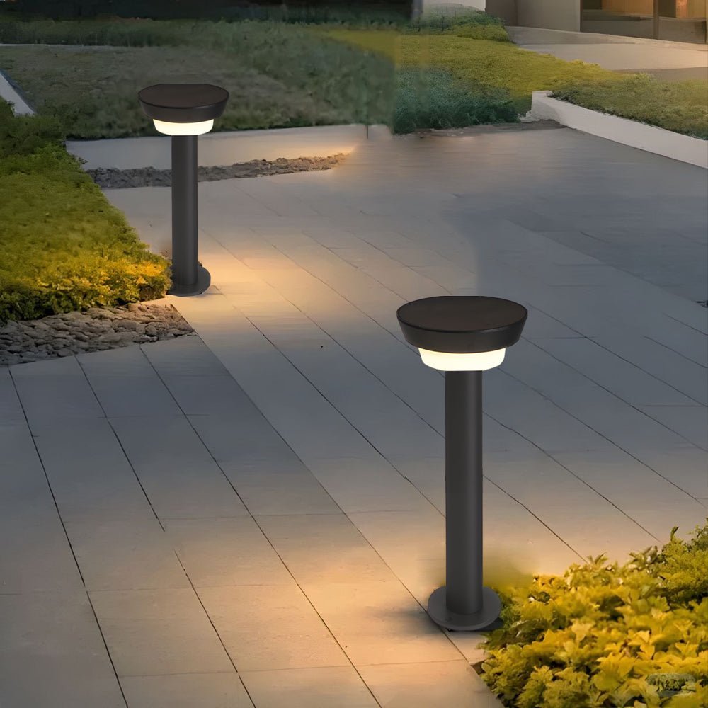 LED Solar Path Light - Modern Black Cylinder Design with Adjustable Spike & Base for Outdoor Walkways & Gardens