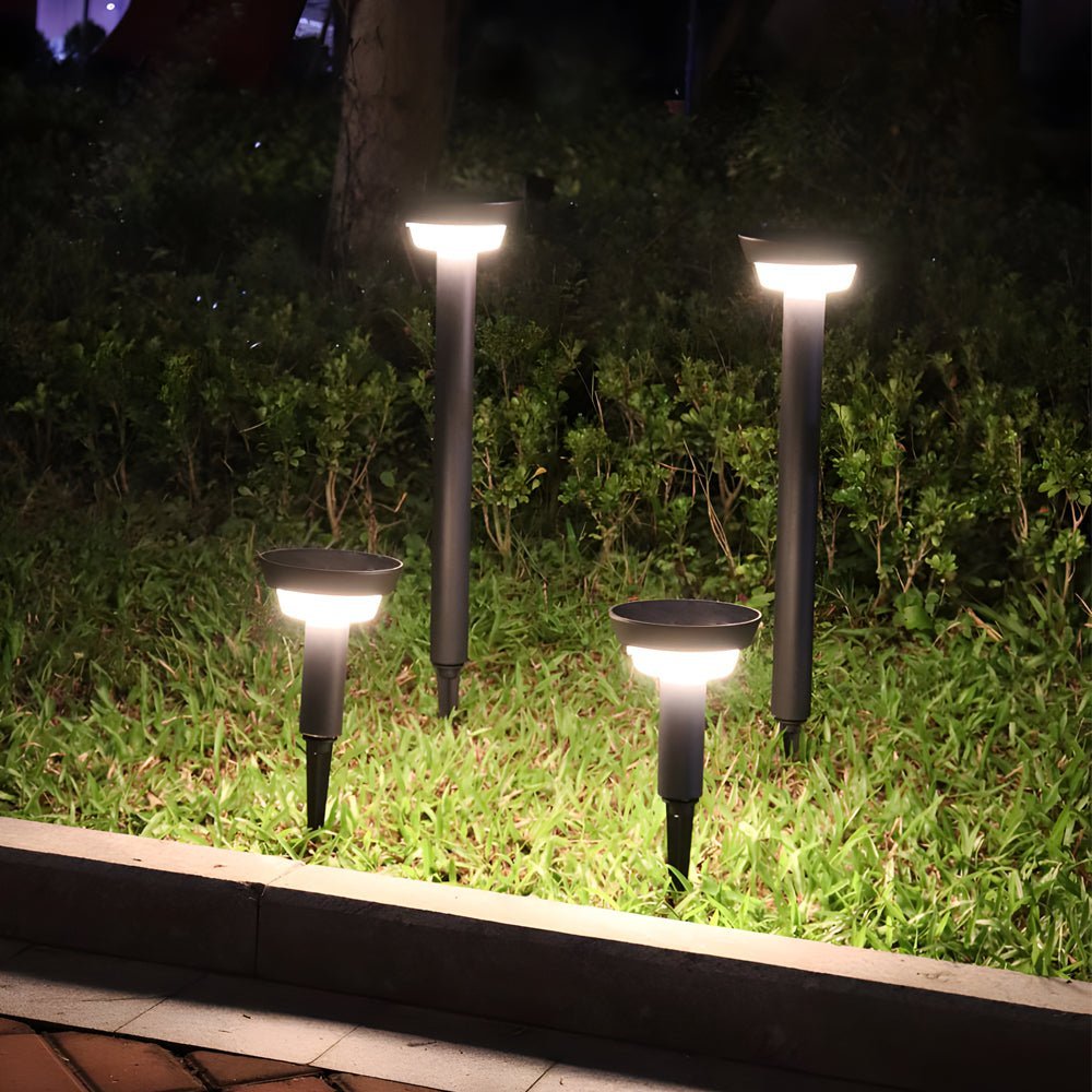 LED Solar Path Light - Modern Black Cylinder Design with Adjustable Spike & Base for Outdoor Walkways & Gardens