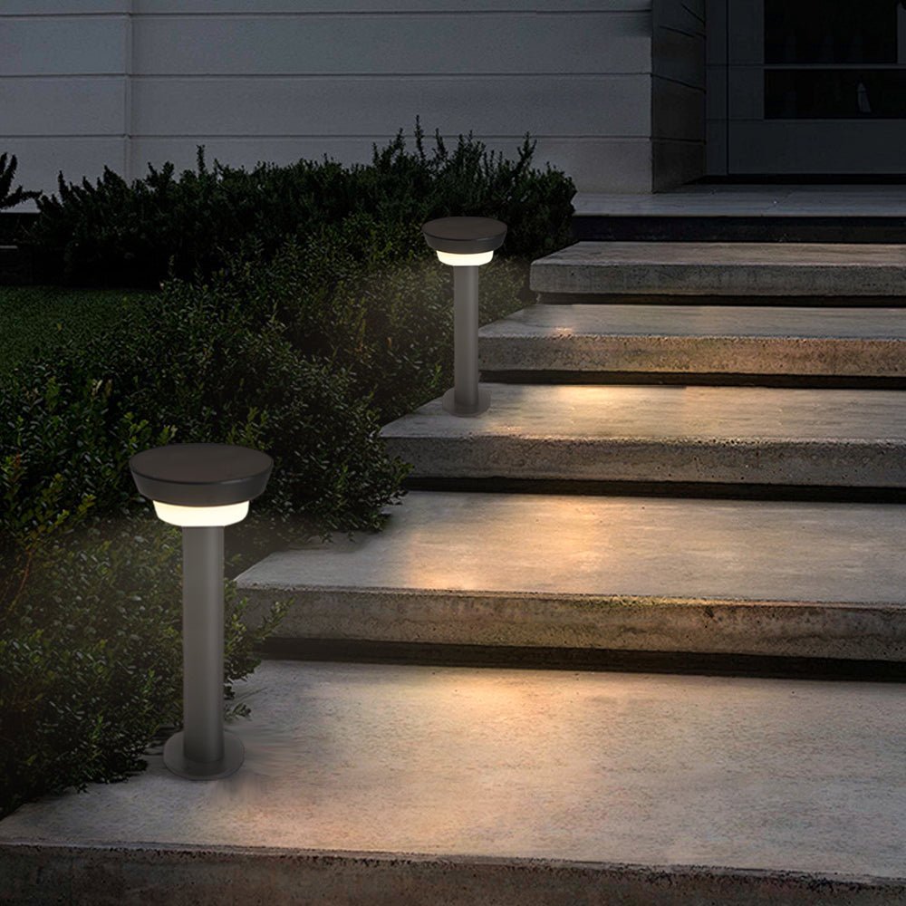 LED Solar Path Light - Modern Black Cylinder Design with Adjustable Spike & Base for Outdoor Walkways & Gardens