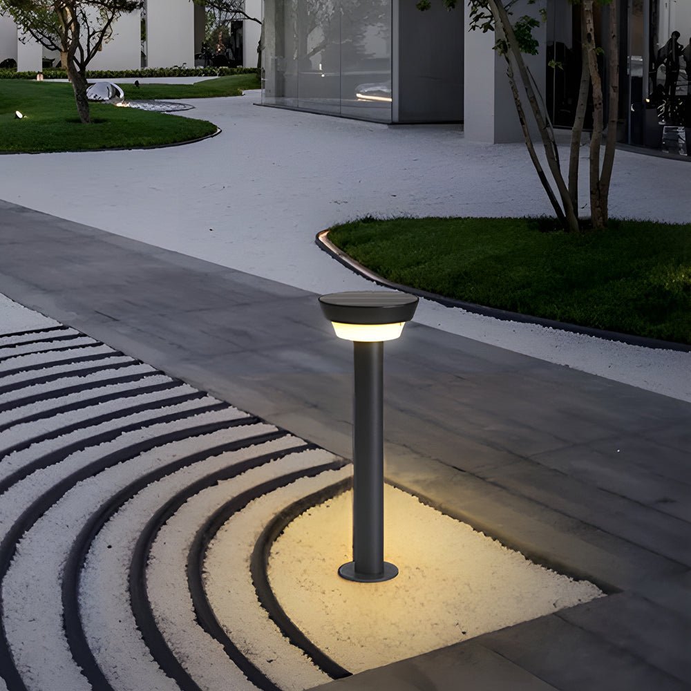 LED Solar Path Light - Modern Black Cylinder Design with Adjustable Spike & Base for Outdoor Walkways & Gardens
