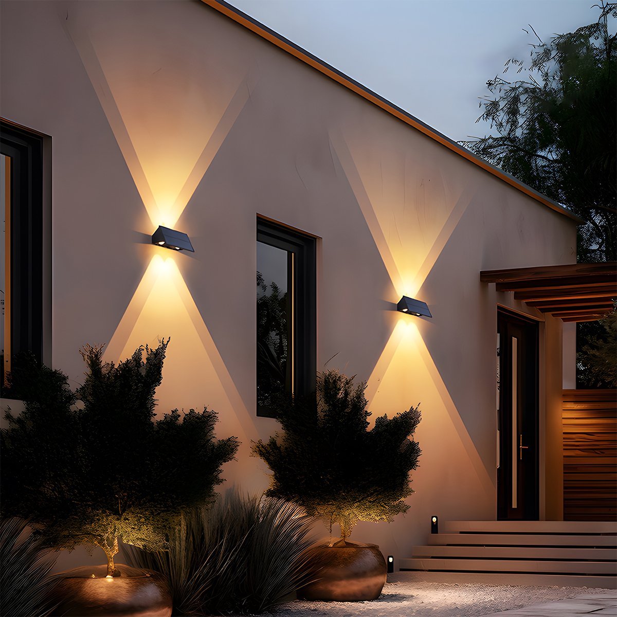 Solar-Powered Waterproof LED Up & Down Outdoor Wall Sconces – Warm White 3000K Lighting for Porch, Courtyard, Front Door