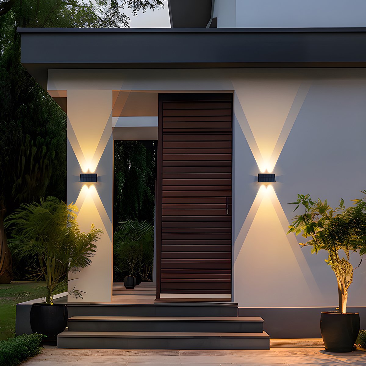 Solar-Powered Waterproof LED Up & Down Outdoor Wall Sconces – Warm White 3000K Lighting for Porch, Courtyard, Front Door