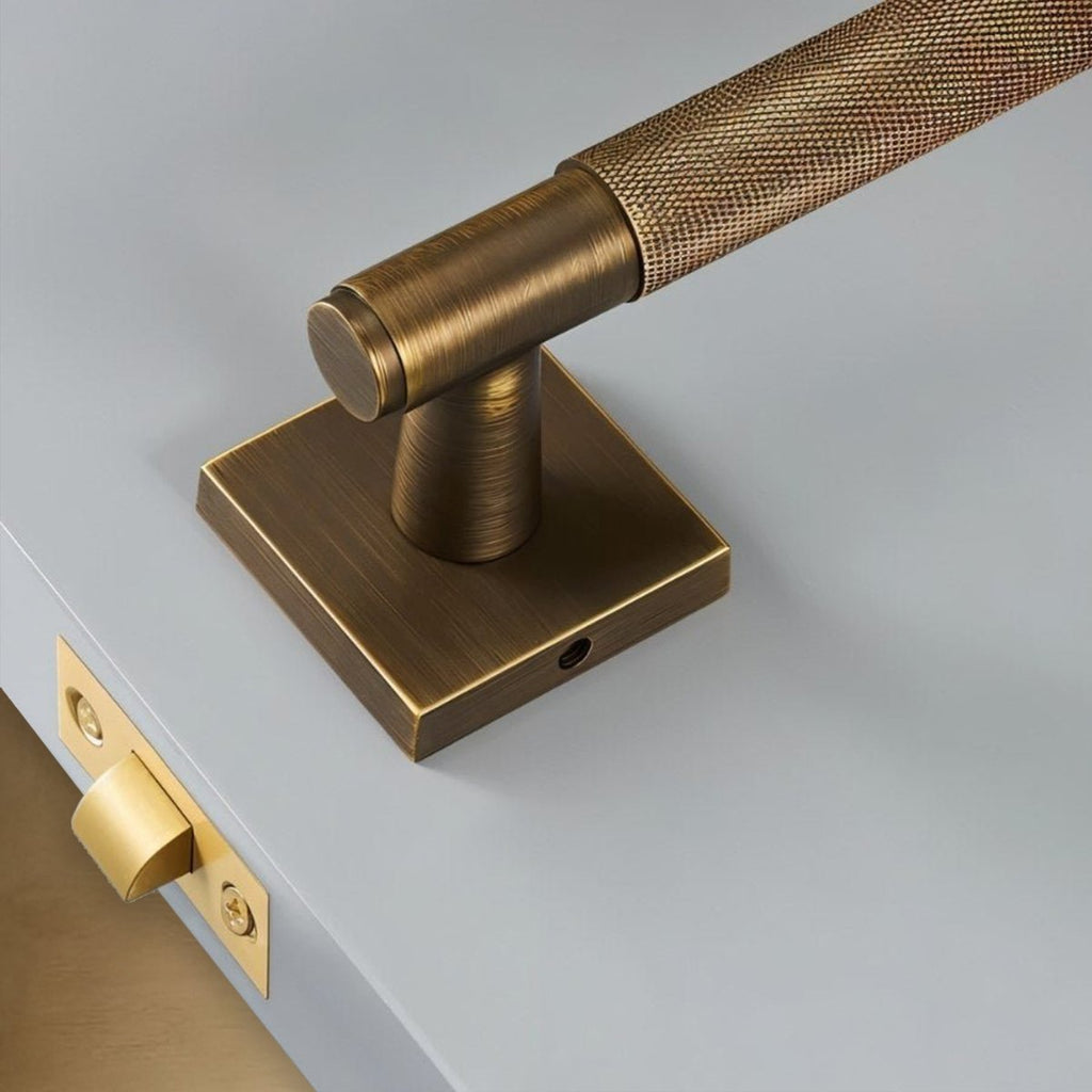 Brass Door Handle | Knurled Grip, Square & Round Rosette Options for Modern Interior Design