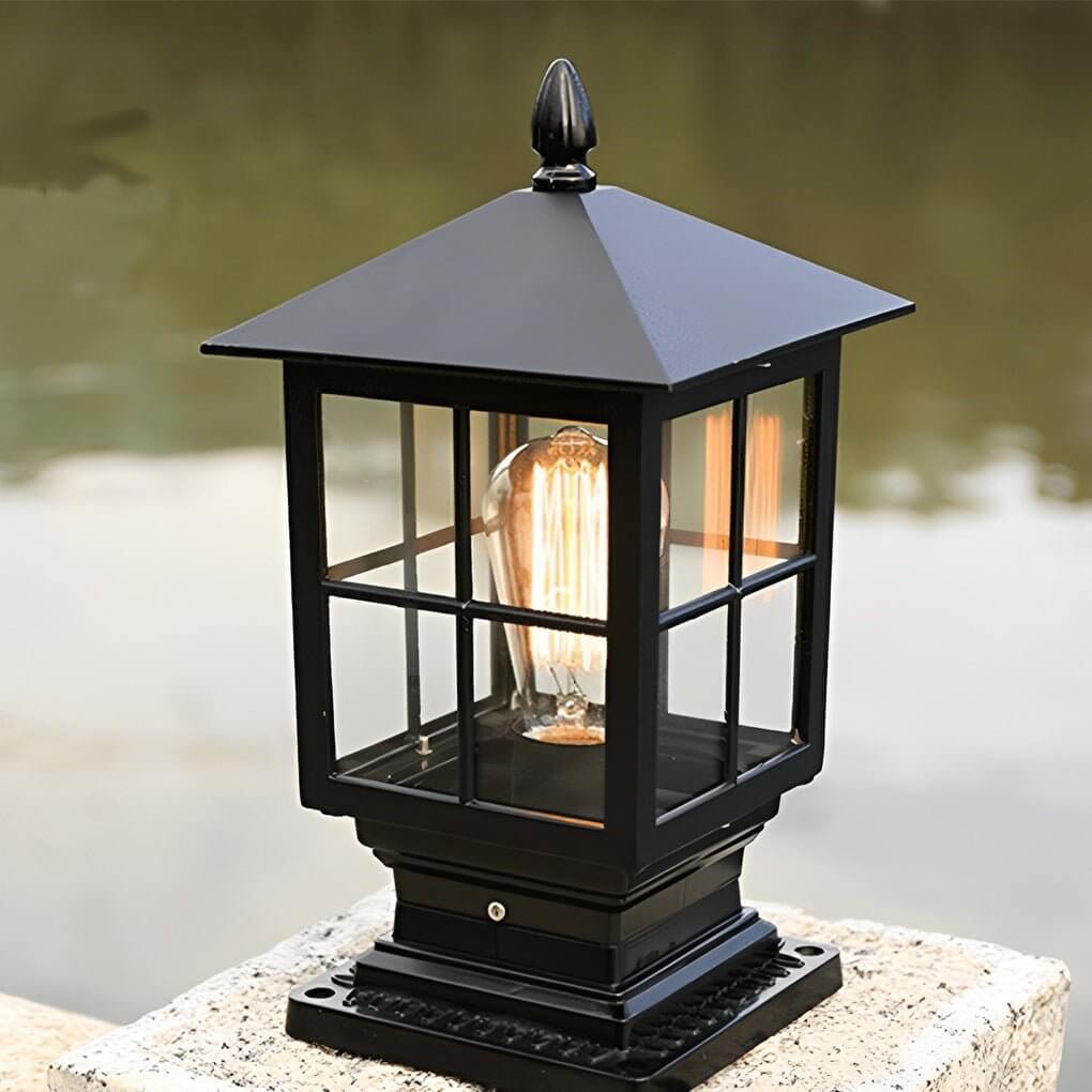 LED Solar Pillar Lights - Waterproof Black Square Design for Outdoor Garden & Patio Lighting