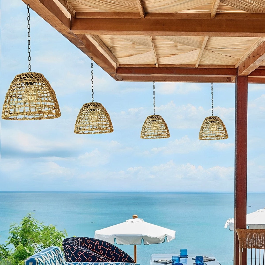 Waterproof Solar Rattan Lantern Pendant Lights for Outdoor Garden & Patio Decor