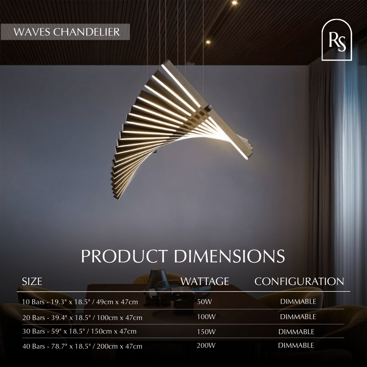 Waves Chandelier | Adjustable Color Temperature, Customizable Design & Ideal for Kitchens and Offices