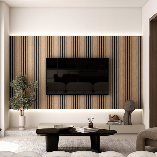 Vertical Wood Panels: Stylish Acoustic Solution for Living Rooms, TV Walls & Beyond with LED Options