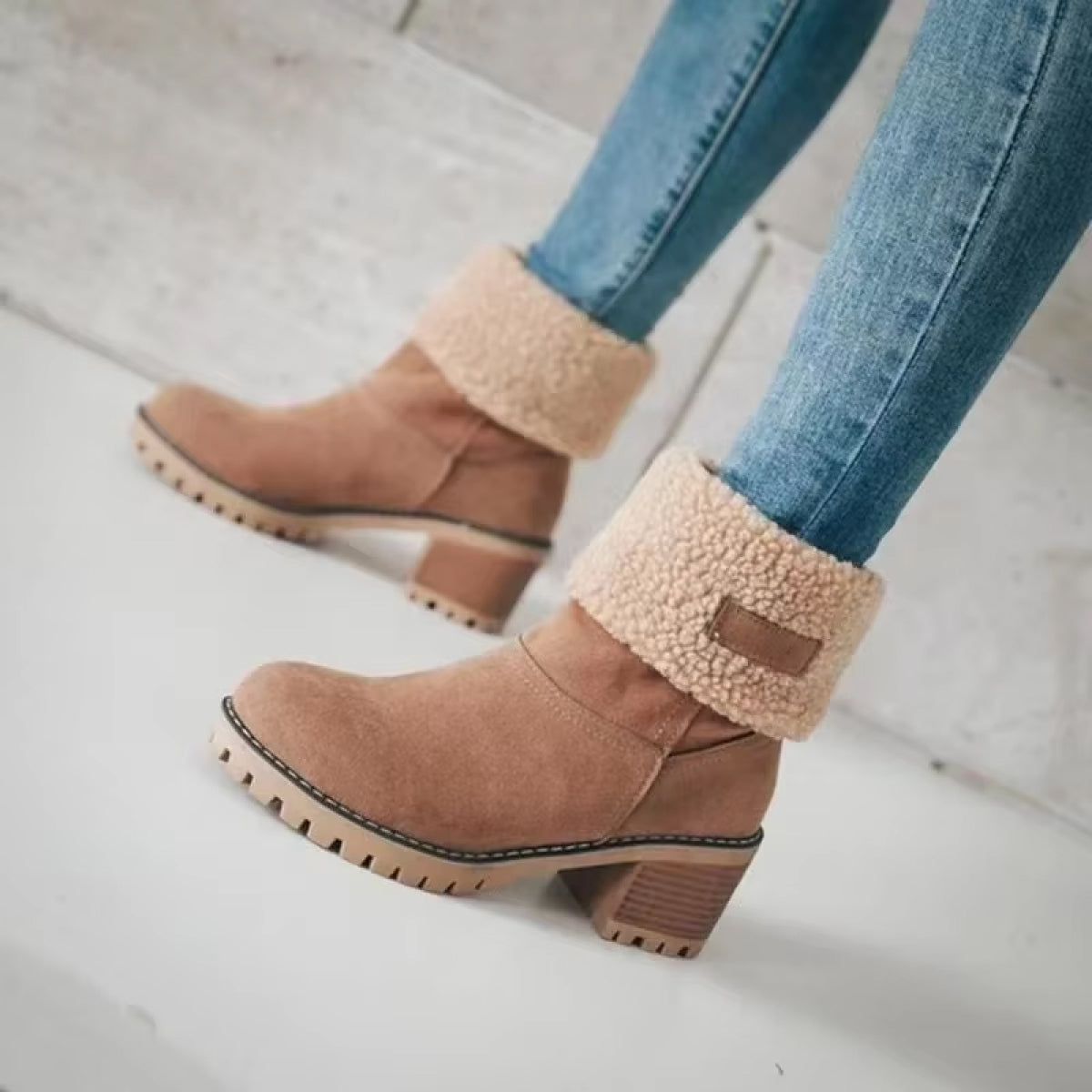 Women's Winter Boots | Comfortable and Warm Chunky Heel Footwear for Seniors - Cold Weather clothe