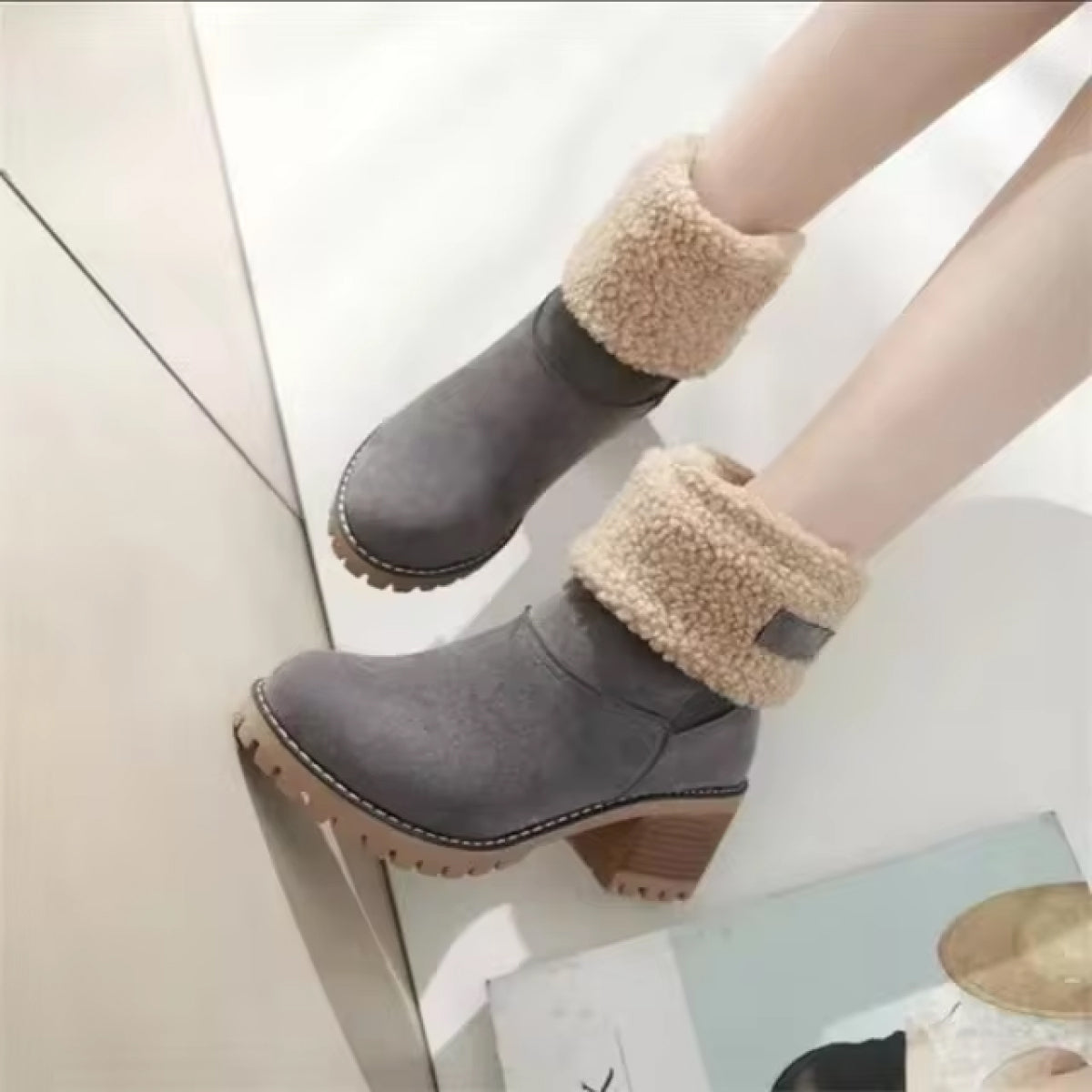 Women's Winter Boots | Comfortable and Warm Chunky Heel Footwear for Seniors - Cold Weather clothe