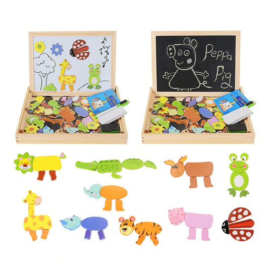 100+PCS Wooden Magnetic Puzzle Figures