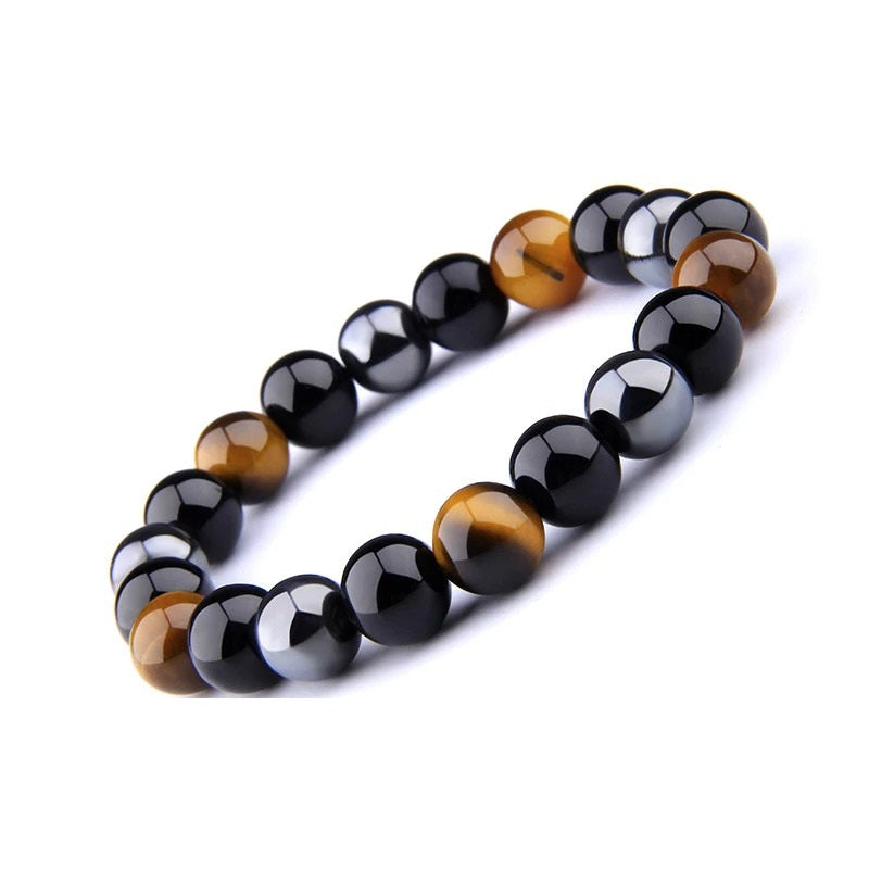 Natural Black Obsidian Hematite Tiger Eye Beads Bracelets