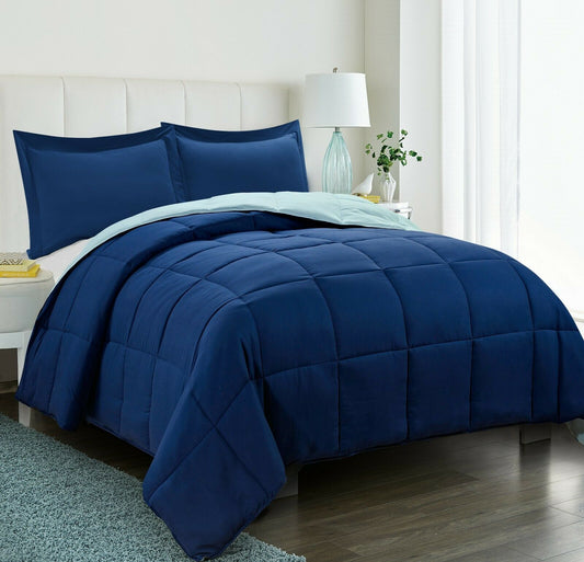 Blue Comforter Set 3 Pcs with Shams All Season Reversible Comforter