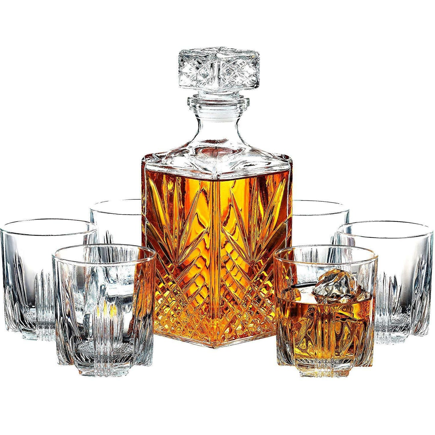 7-Piece Italian Crafted Glass Decanter & Whisky Glasses Set