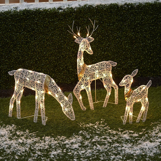 3 Pc Lighted Deer Family Outdoor Christmas, Winter Decoration for Front Yards