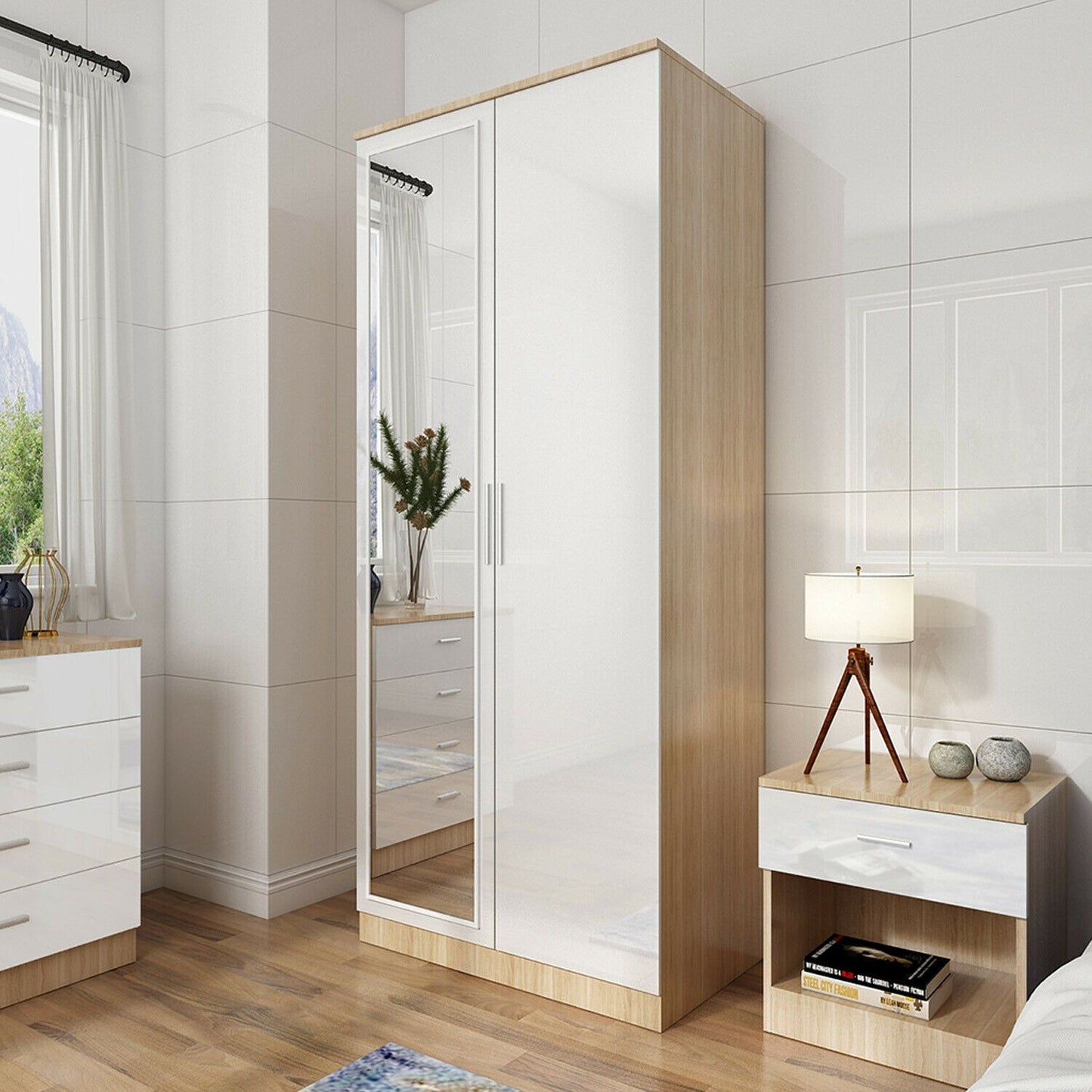 High Gloss 2 Door Mirrored Wardrobe