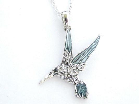 Hummingbird Crystal Silver Plated Necklace