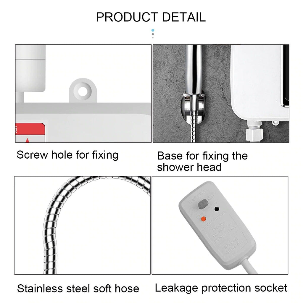 220V Electric Shower Water Heater Temperature Display