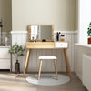 Image of Wooden Makeup Desk with Hidden Mirror and Padded Stool