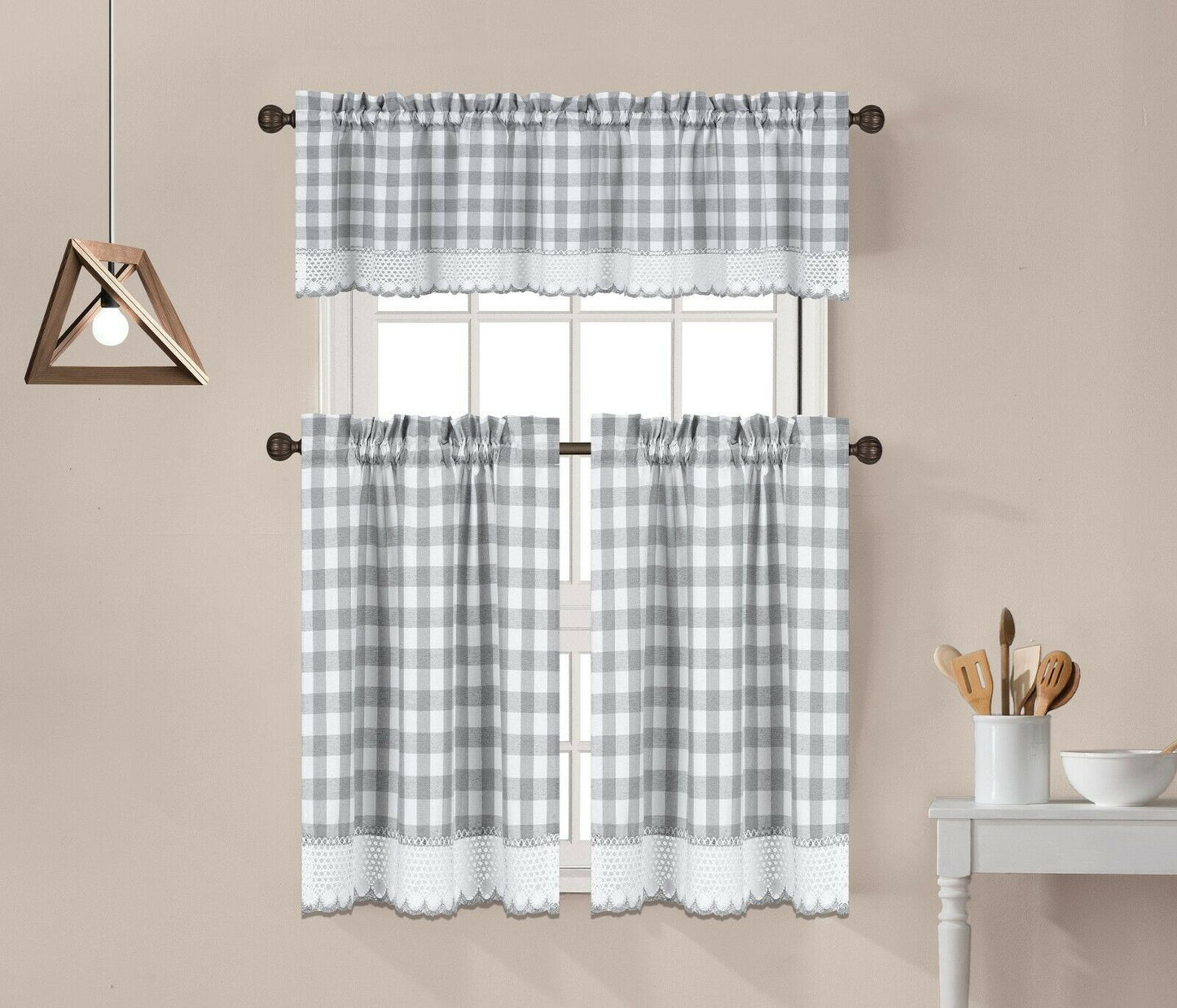 3 Piece Buffalo Plaid Courtains