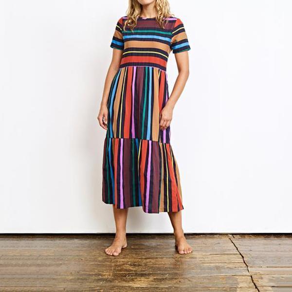 Bohemian Striped Multicolor Length Dress - Balma Home