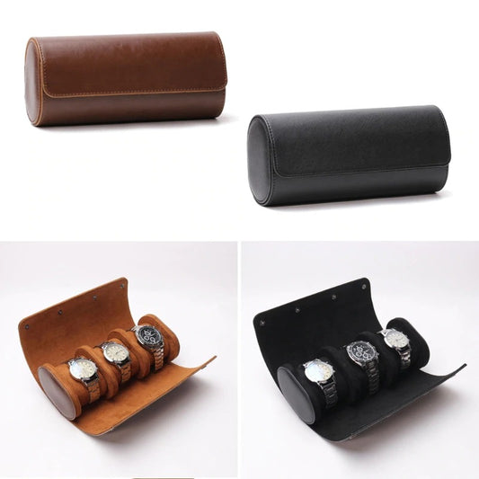 3 Slots Leather Roll Watch Travel Case