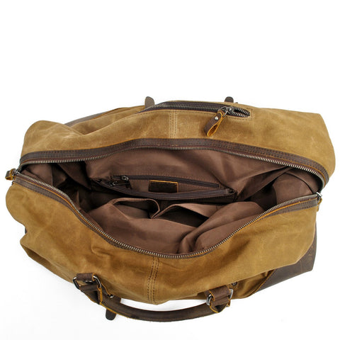 Waxed Canvas Leather Weekender Bag Waterproof Travel Duffels