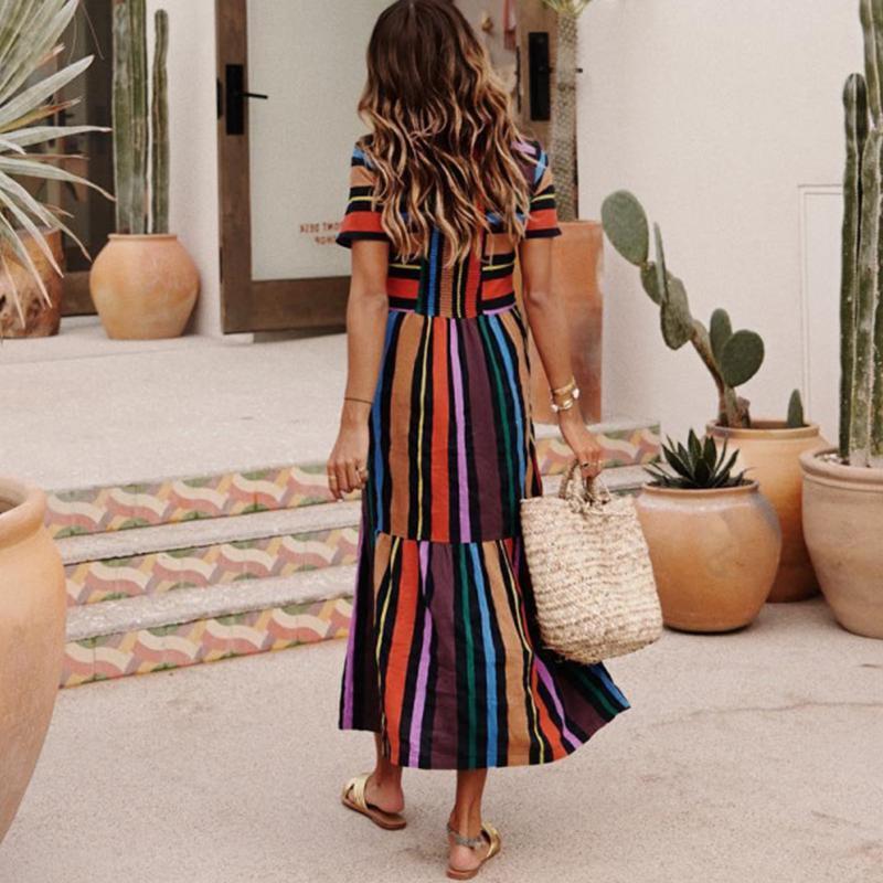 Bohemian Striped Multicolor Length Dress - Balma Home