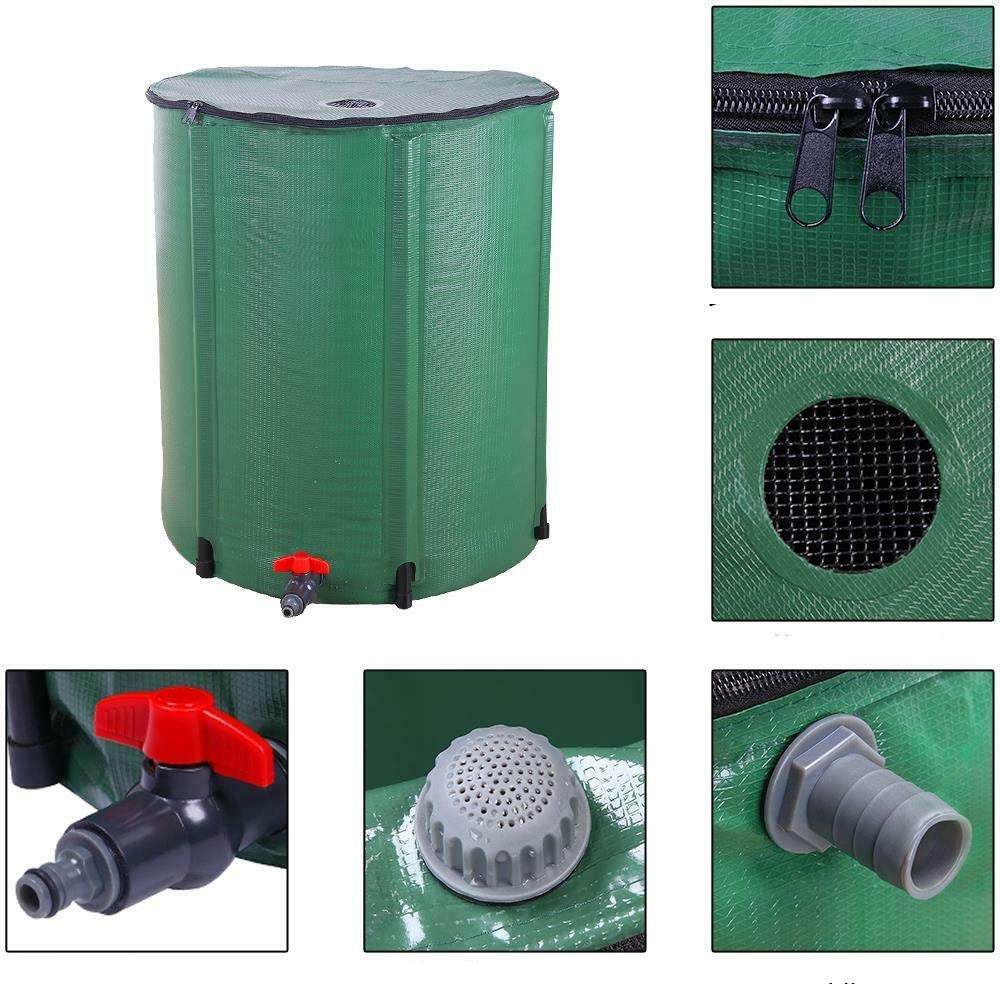 50 Gallon Portable Raind Barrel Rain Water Collector with Spigot Filter
