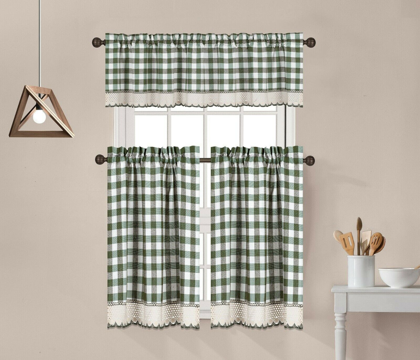 3 Piece Buffalo Plaid Courtains